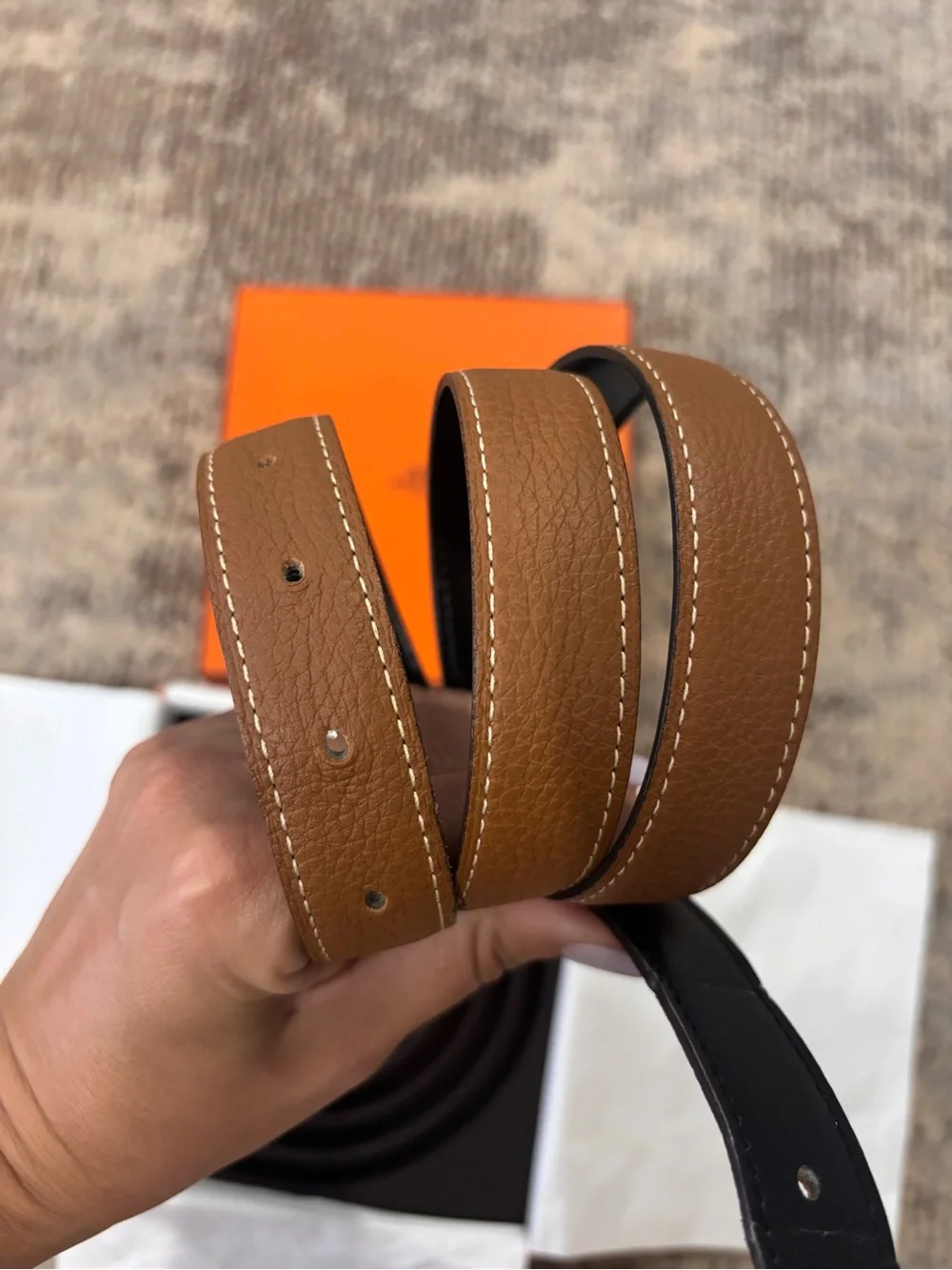 Authentic HERMES H Constance black brown silver buckle leather belt 95cm